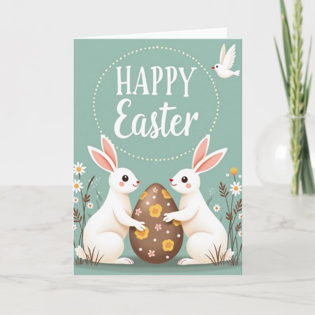 Tarjeta de conejos felices de primavera (Anverso)