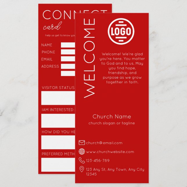 Tarjeta de Conexión de Iglesia Roja Minimalista (Anverso / Reverso)