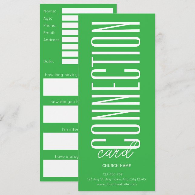 Tarjeta de conexión de iglesia verde genial (Anverso / Reverso)