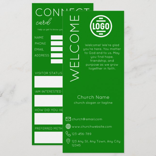 Tarjeta de conexión de iglesia verde minimalista (Anverso / Reverso)