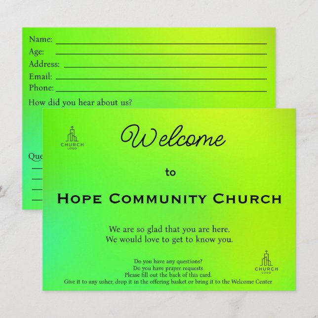 Tarjeta de conexión de la Iglesia Radiant Life (Anverso / Reverso)
