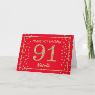 Tarjeta de Confeti Brillante Rojo y Dorado para el