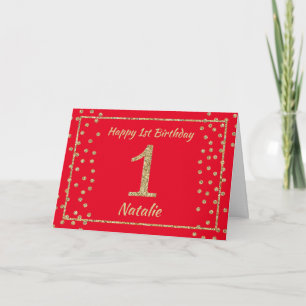 Tarjeta de Confeti con Brillo Rojo y Dorado para C