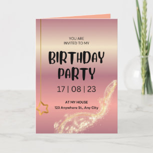 Tarjeta de Confeti de Cumpleaños con Brillo Rosa D