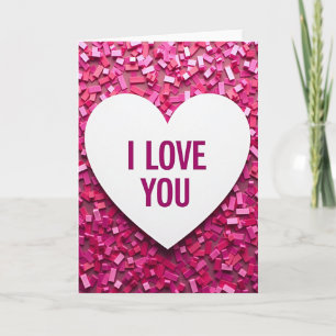 Tarjeta de confeti de rectángulo rosa Te amo