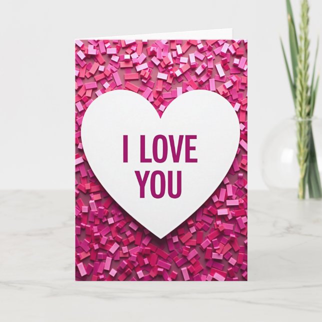 Tarjeta de confeti de rectángulo rosa Te amo (Anverso)