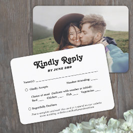 Tarjeta De Confirmación De Asistencia 1 Foto Opciones de Comida Tipografía Retro Boda