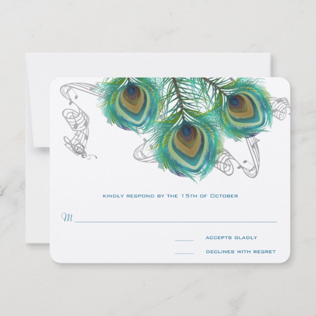 Tarjeta De Confirmación De Asistencia 3 Feathers Peacock Birds Dark Boda Response (Reverso)