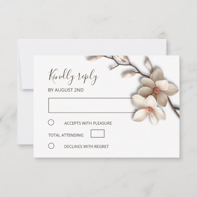 Tarjeta De Confirmación De Asistencia 3D Ivory Magnolia Simple Wedding (Anverso)