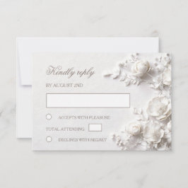 Tarjeta De Confirmación De Asistencia 3D White Roses Wildflowers Wedding