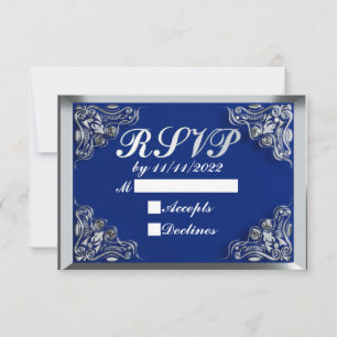Tarjeta De Confirmación De Asistencia 50 cumpleaños o aniversario Regal Silver Azul