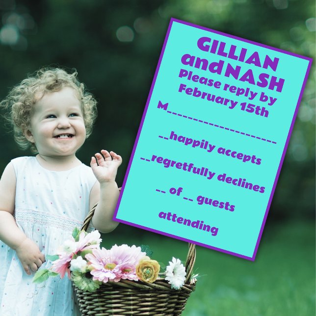 Tarjeta De Confirmación De Asistencia 90 púrpura sobre Boda Verde azulado (Subido por el creador)