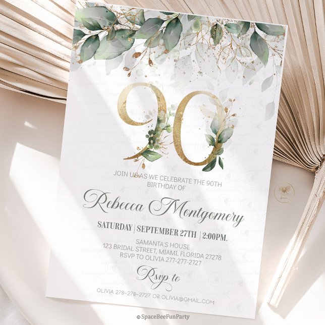 Tarjeta De Confirmación De Asistencia 90th birthday Elegant Milestone invitation (90th birthday invitation, editable sage green invitation, elegant floral design,  year old brunch, 9)