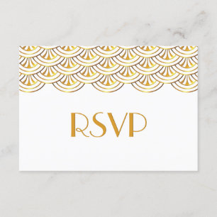 Tarjeta De Confirmación De Asistencia Abanicos Art Deco de los años 20 con aspecto dorad