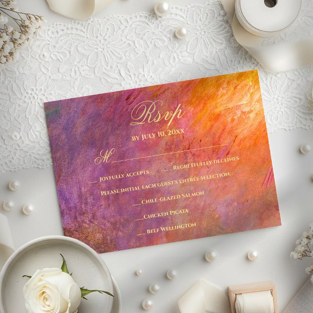 Tarjeta De Confirmación De Asistencia Abstract Sunset Sky Orange Purple Art Wedding Meal (Subido por el creador)