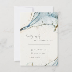 Tarjeta De Confirmación De Asistencia Abstract Watercolor Blue Gold Beach Boda