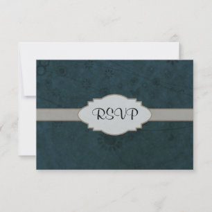 Tarjeta De Confirmación De Asistencia Abstracto floral Retro Azul Profundo Nameplate