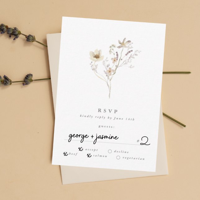 Tarjeta De Confirmación De Asistencia Abundancia Mínima Boda de Pampas de Flor Silvestre (Subido por el creador)