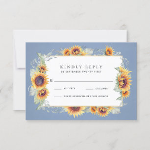 Tarjeta De Confirmación De Asistencia Acuarela azul girasol Boda temática rusa