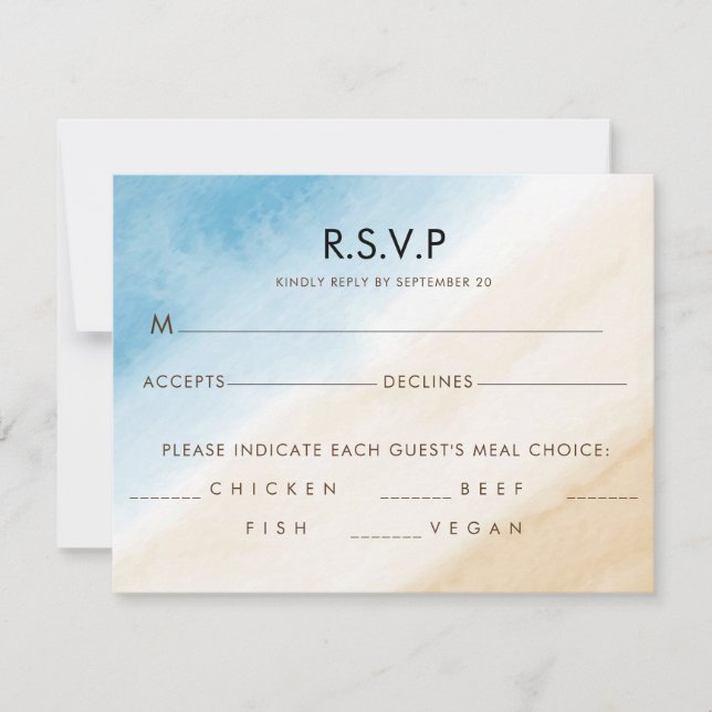Tarjeta De Confirmación De Asistencia Acuarela Azul Sobre El Boda Del Mar (Anverso)
