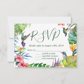 Tarjeta De Confirmación De Asistencia Acuarela Boda de color tropical floral