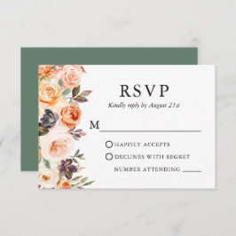 Tarjeta De Confirmación De Asistencia Acuarela Boda floral otoñal Sage Green