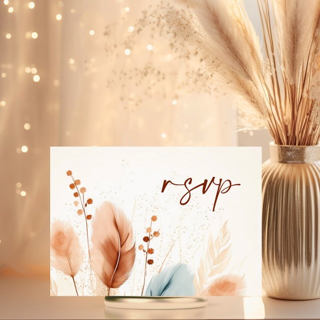 Tarjeta De Confirmación De Asistencia Acuarela boda Pampas Terracotta Azul (Wedding Watercolor Pampas Terracotta Blue RSVP Card)