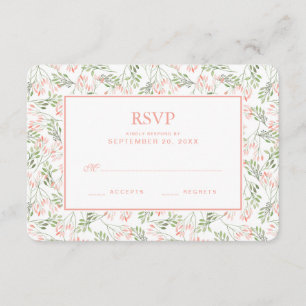 Tarjeta De Confirmación De Asistencia Acuarela botánica del verde y del rosa - casar