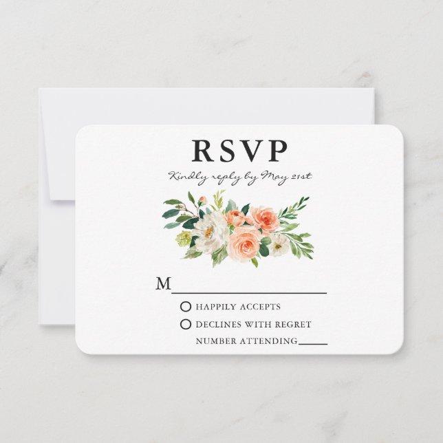 Tarjeta De Confirmación De Asistencia Acuarela Coral Floral Elegante (Anverso)