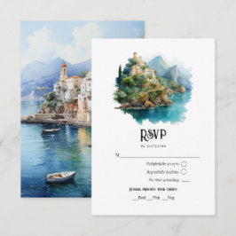 Tarjeta De Confirmación De Asistencia Acuarela Costa Amalfitana Italia Boda de Destino