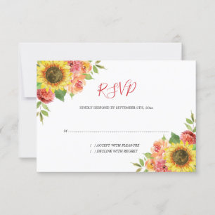 Tarjeta De Confirmación De Asistencia Acuarela de girasol Coral Floral Boda