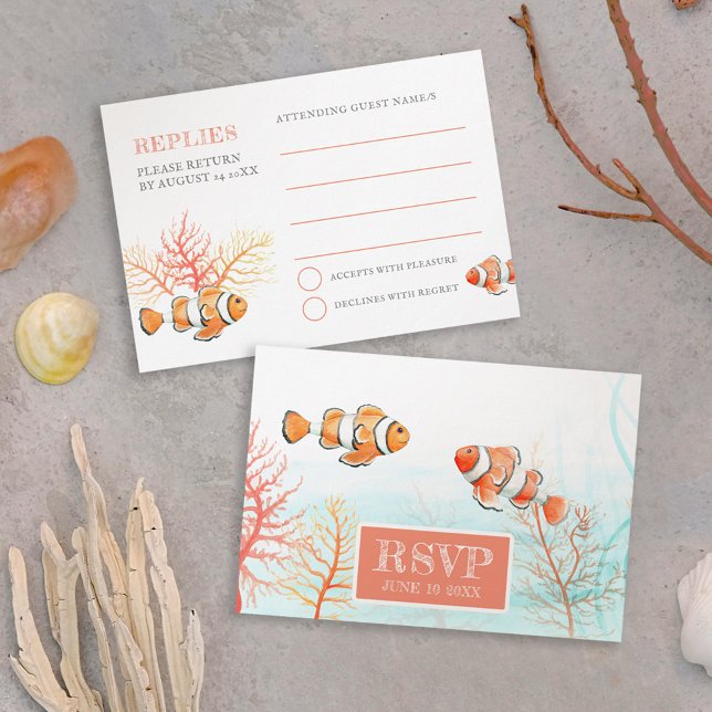 Tarjeta De Confirmación De Asistencia acuarela de peces tropicales boda simple (Subido por el creador)
