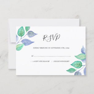 Tarjeta De Confirmación De Asistencia Acuarela Dusty Blue Leaves Foliage Boda