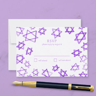 Tarjeta De Confirmación De Asistencia Acuarela Estrella de David púrpura Bar Mitzvah