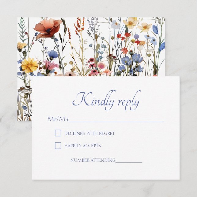 Tarjeta De Confirmación De Asistencia Acuarela Flora salvaje (Anverso / Reverso)