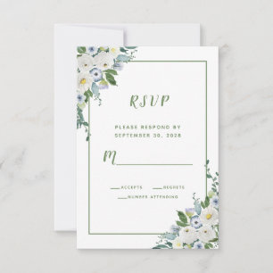 Tarjeta De Confirmación De Asistencia Acuarela Floral Elegante Boda Blanco Verde