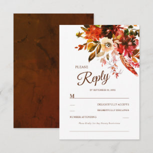 Tarjeta De Confirmación De Asistencia Acuarela floral Rustic Boho Otoño