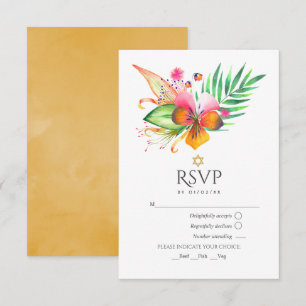 Tarjeta De Confirmación De Asistencia Acuarela Floral Tropical Verano Bat Mitzvah