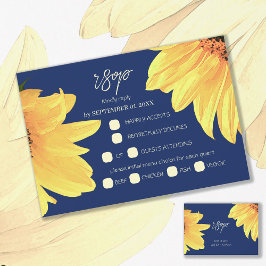 Tarjeta De Confirmación De Asistencia Acuarela girasoles Boda azul oscuro
