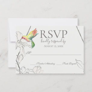 Tarjeta De Confirmación De Asistencia Acuarela Hummingbird Boda Geométrico Floral