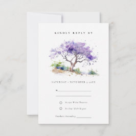 Tarjeta De Confirmación De Asistencia Acuarela mínima Lilac Jacaranda Tree Boda