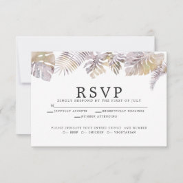 Tarjeta De Confirmación De Asistencia Acuarela moderna Foliage tropical Mauve Gold