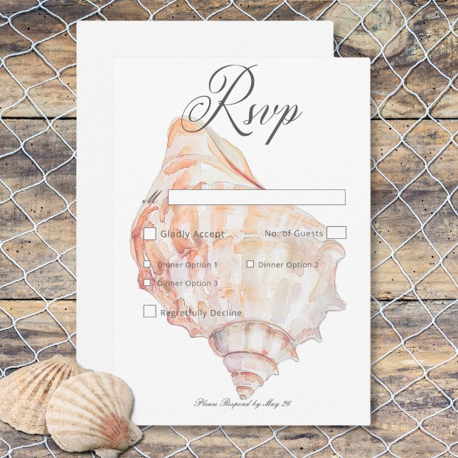 Tarjeta De Confirmación De Asistencia Acuarela Moderna Palmas y Escenario Playa Cena (Watercolor Modern Palms & Beach Scene Dinner RSVP Card)
