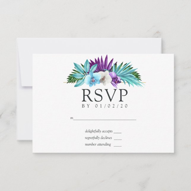 Tarjeta De Confirmación De Asistencia Acuarela Orquídeas Tropicales Boda Geométrico (Anverso)