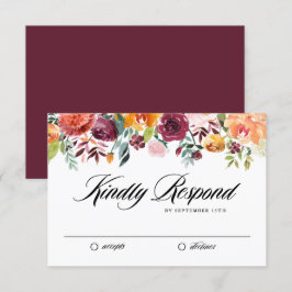 Tarjeta De Confirmación De Asistencia Acuarela Otoño Blooms Garland Fall Wedding