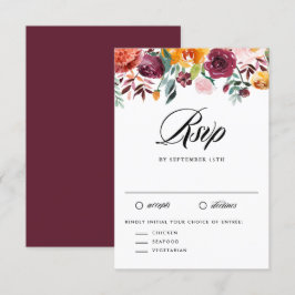 Tarjeta De Confirmación De Asistencia Acuarela Otoño Blooms Garland Fall Wedding