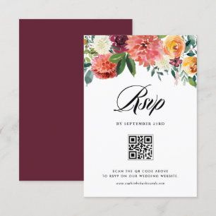 Tarjeta De Confirmación De Asistencia acuarela otoño florece Boda floral código QR