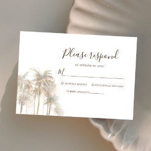 Tarjeta De Confirmación De Asistencia Acuarela Palmeras Costeras Boda de destino