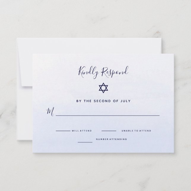 Tarjeta De Confirmación De Asistencia Acuarela Pastel Azul Ombre | Bat Mitzvah (Anverso)