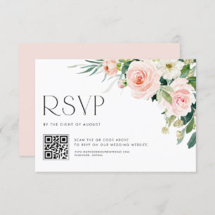 Tarjeta De Confirmación De Asistencia Acuarela Pastel Garden Flores Boda Código QR